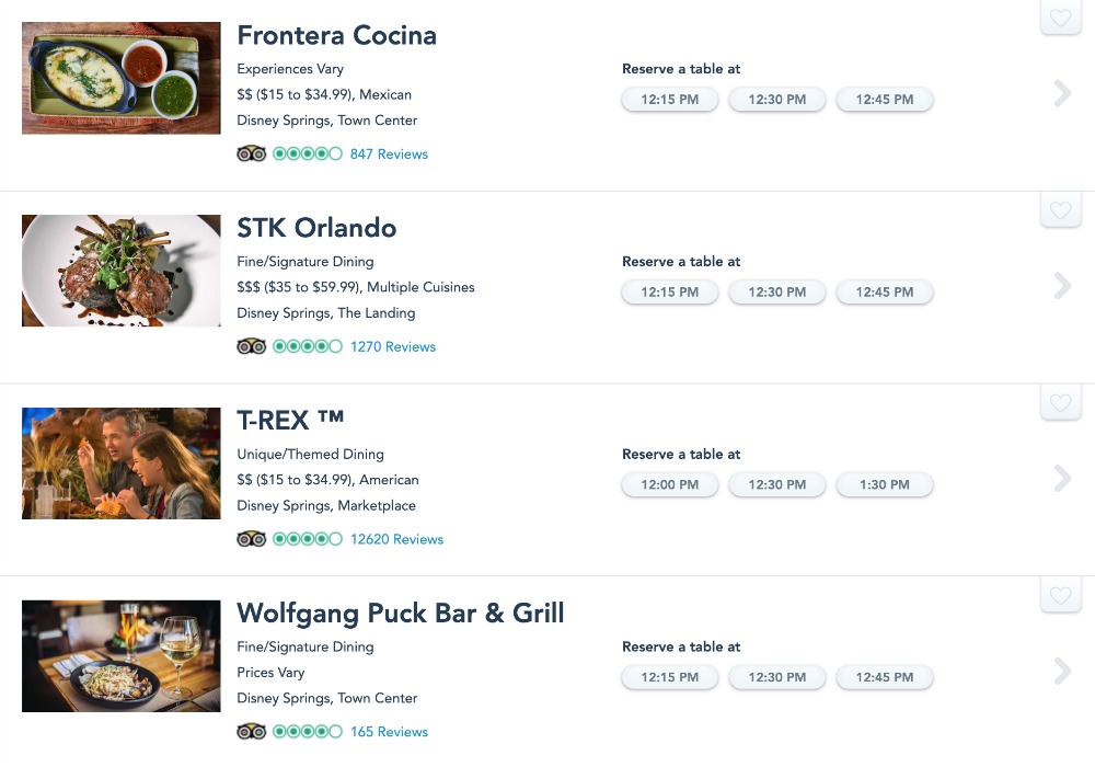 Disney Springs Dining Reservations