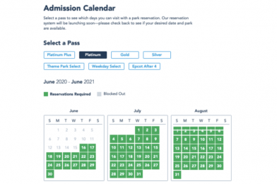 Walt Disney World Website Adds Reservation Required Labels to Annual Passholder Admission Calendar