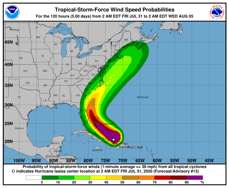 Isaias Upgraded to Hurricane Status Overnight, Tropical Storm ...