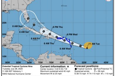 National Hurricane Center Designates Projected Tropical Cyclone Nine and Its Forecasted Path