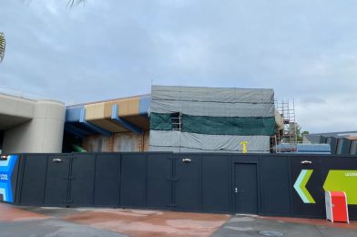 PHOTOS: More Scrim and Scaffolding Erected Around Connections Café and Eatery in EPCOT