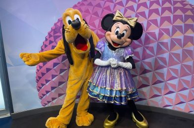 Minnie, Pluto, Mickey, and Goofy Appearing in 50th Anniversary Outfits at Disney Visa Card Character Meet & Greet in EPCOT
