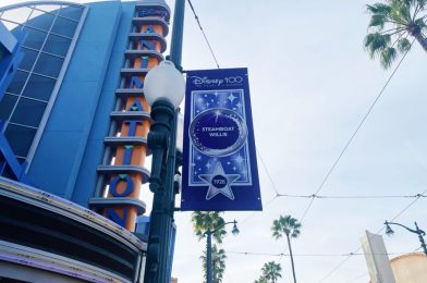 New Disney100 Banners Listing Films and Release Dates Line Hollywood Boulevard at Disney California Adventure