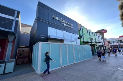Construction Walls Surround Closed Sunglass Hut Store at Disney Springs