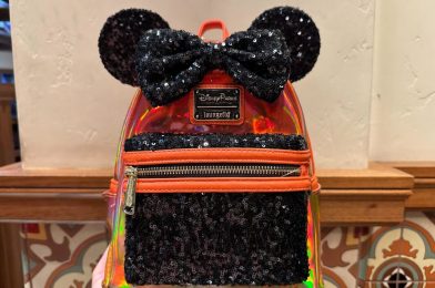 Sparkling Orange Halloween Loungefly Backpack with Black Sequins Debuts Early at Disney California Adventure