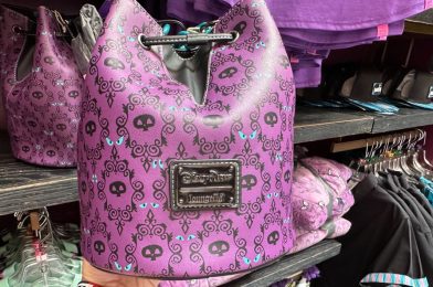 Ghoulish Haunted Mansion Wallpaper Loungefly Drawstring Backpack Materializes in Disneyland