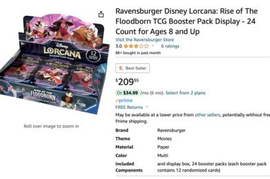 Ravensburger Store on Amazon Selling Disney Lorcana: Rise of The Floodborn Booster Box Above MSRP & Game Store Prices