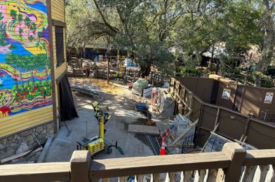 PHOTOS: Scaffolding Comes Down from the Front of the Mountaintop, More Flagstone Installation Preparation at Tiana’s Bayou Adventure in Magic Kingdom