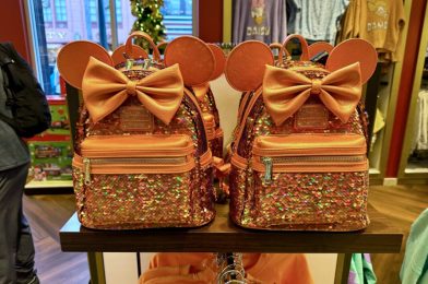 New Dazzling Peach Punch Sequin Loungefly Mini Backpack at Walt Disney World