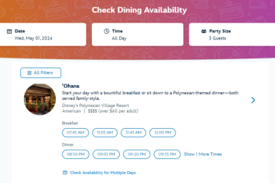 New Multi-Day Dining Reservation Search Feature Rolls Out for Walt Disney World