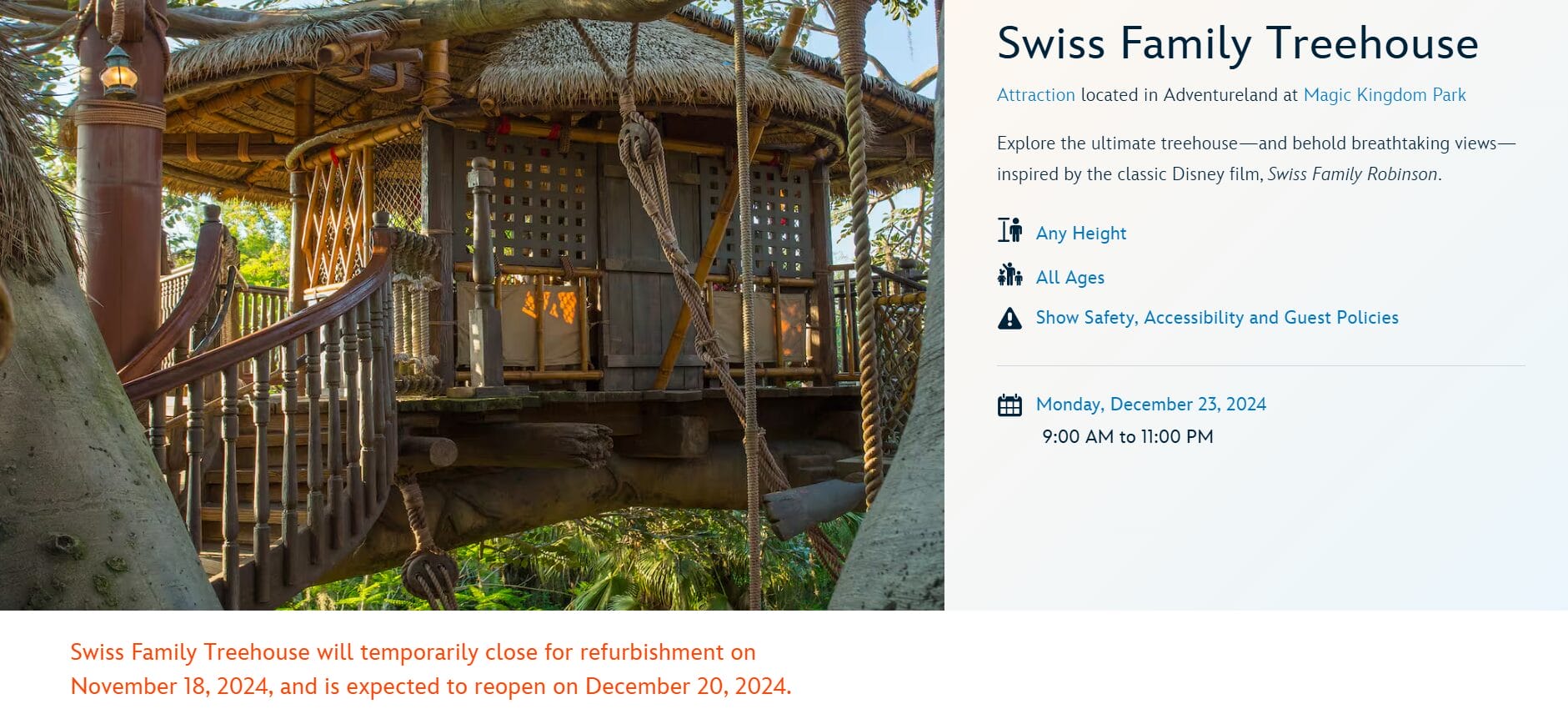 Disney Quietly Delays Reopening of Swiss Family Treehouse at Magic ...